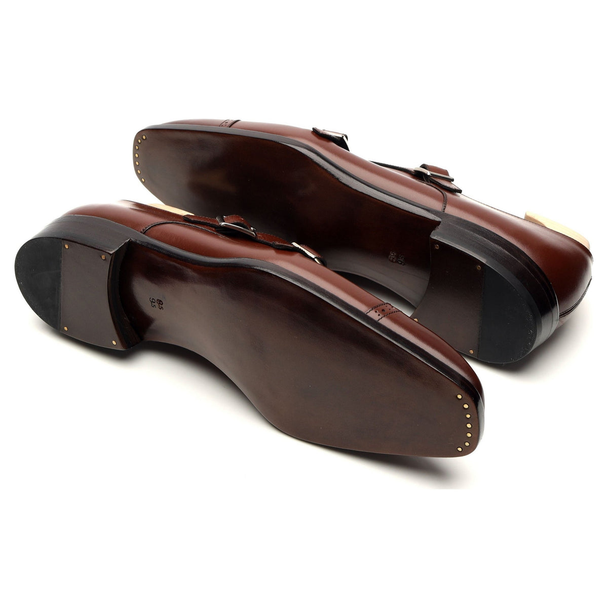 &#39;MON 723&#39; Brown Leather Double Monk Strap UK 8.5