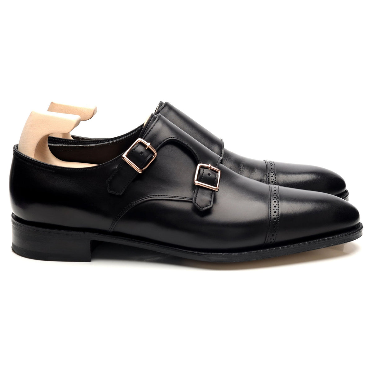 &#39;Philip ll&#39; Double Buckle&#39; Black Leather Double Monk Strap UK 8.5 E