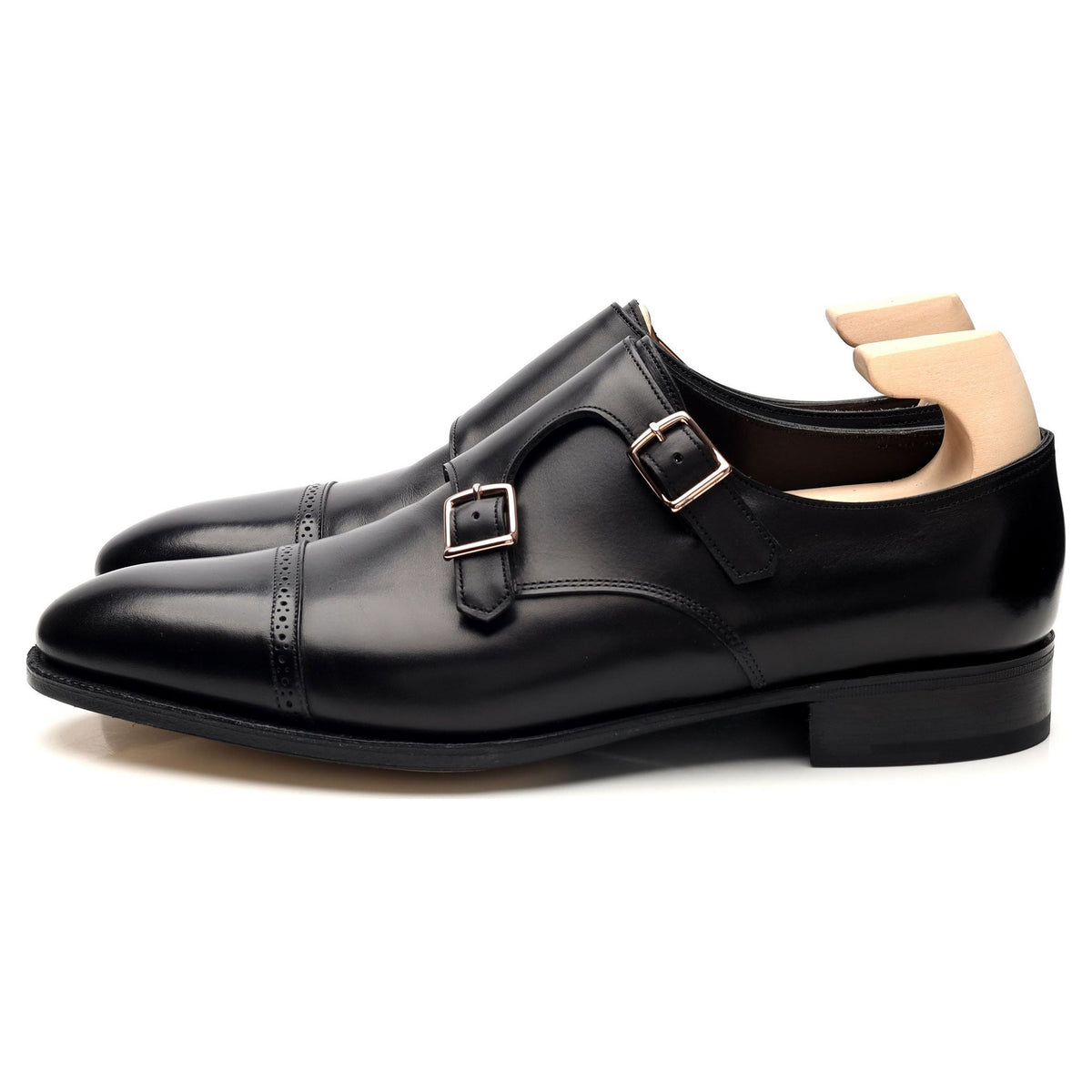 &#39;Philip ll&#39; Double Buckle&#39; Black Leather Double Monk Strap UK 8.5 E