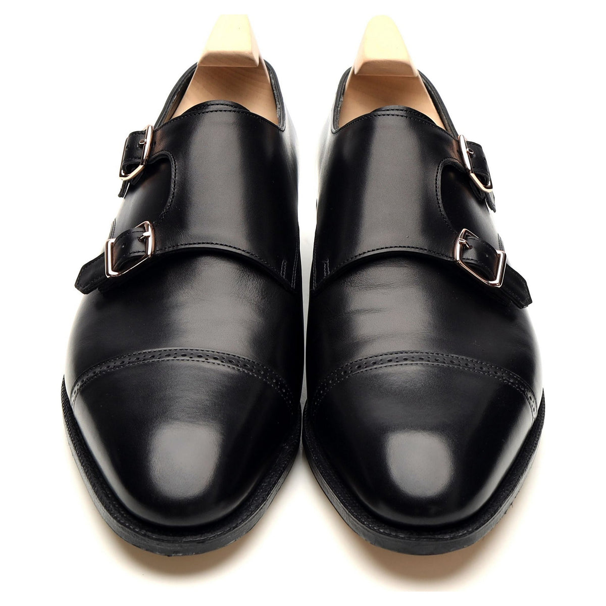 &#39;Philip ll&#39; Double Buckle&#39; Black Leather Double Monk Strap UK 8.5 E