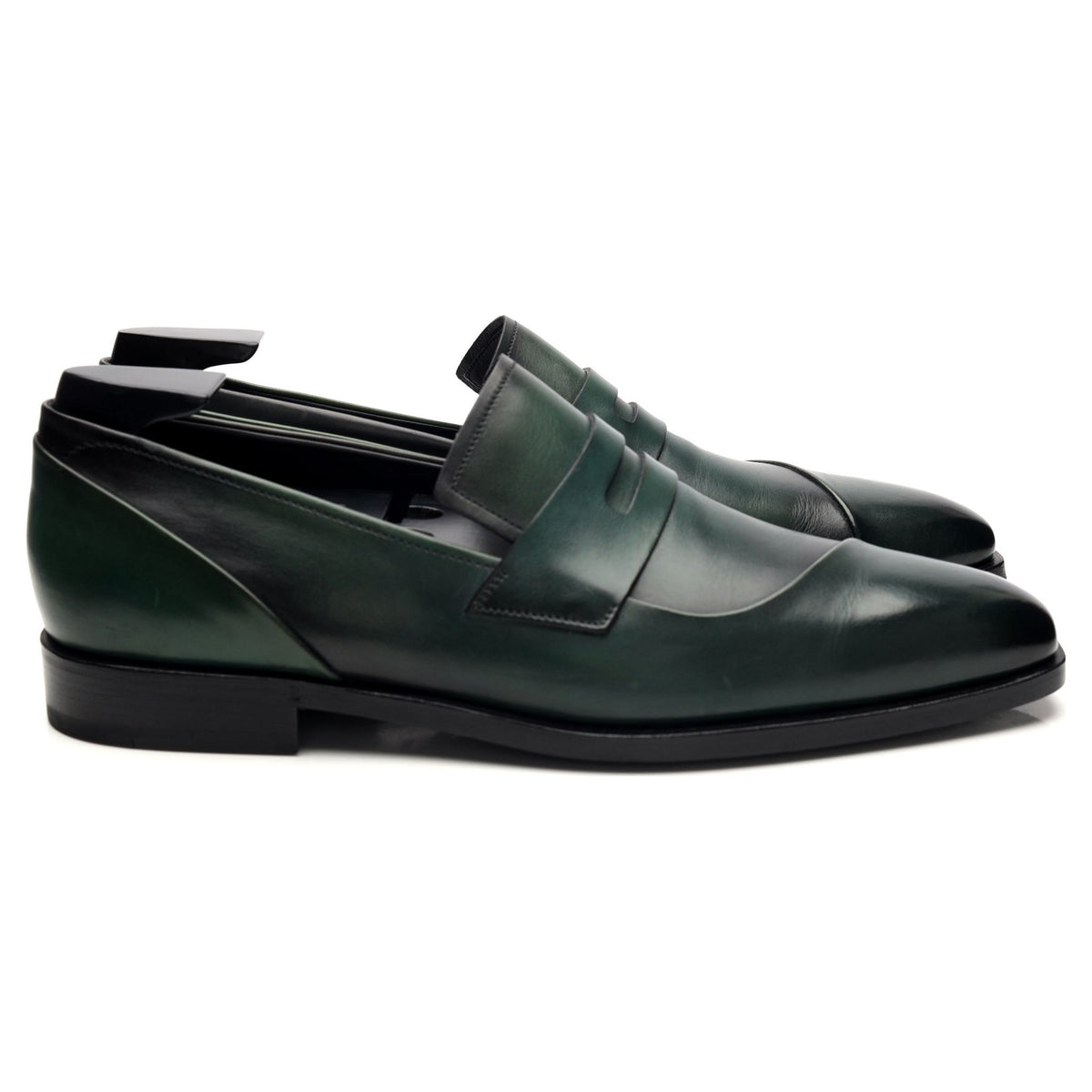 Dark Green Patina Leather Loafers UK 9