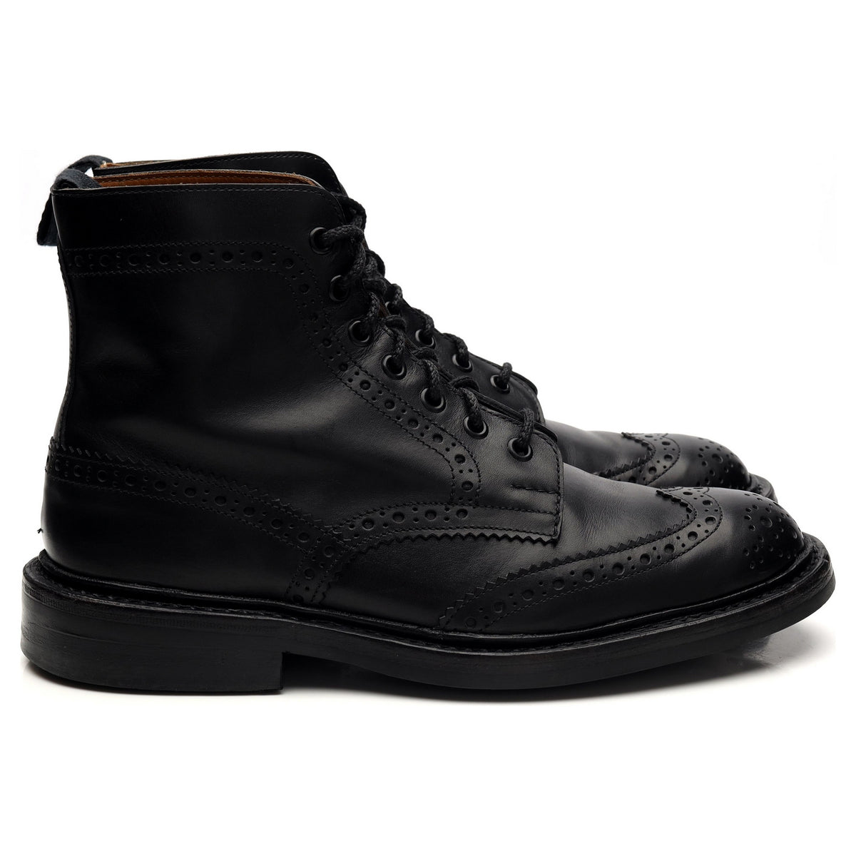 &#39;Stow&#39; Black Leather Brogue Boots UK 6