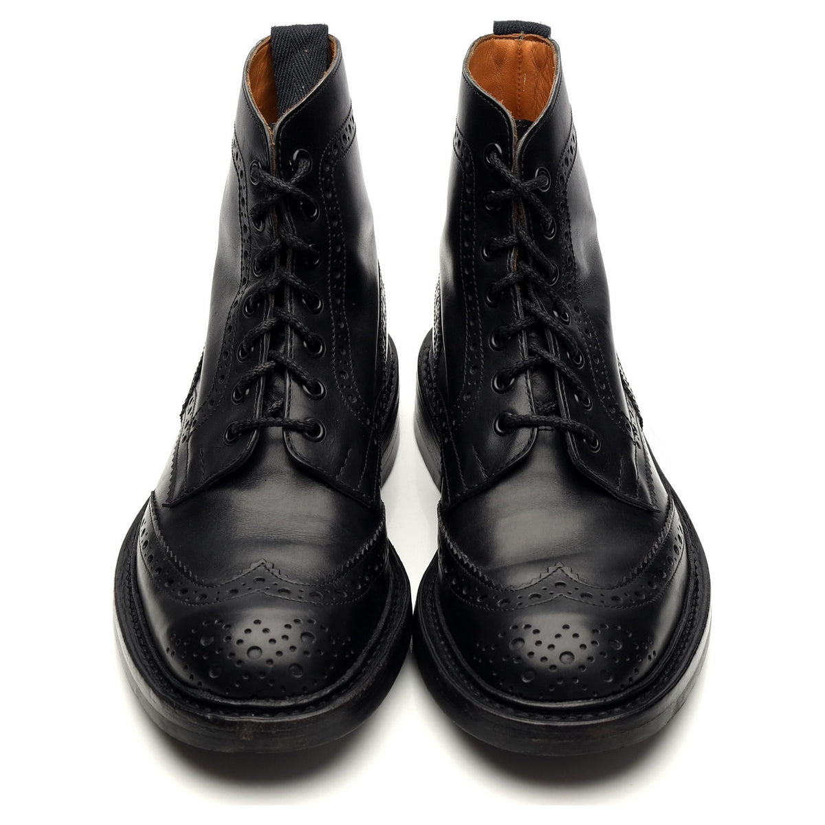 &#39;Stow&#39; Black Leather Brogue Boots UK 6