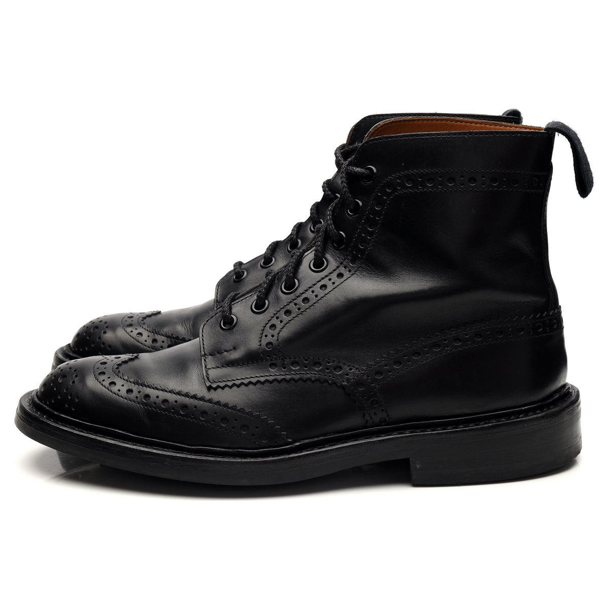 &#39;Stow&#39; Black Leather Brogue Boots UK 6