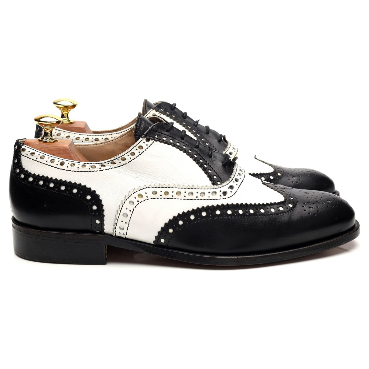 &#39;Chicago&#39; Black and White Leather Oxford Spectator Brogue UK 8.5