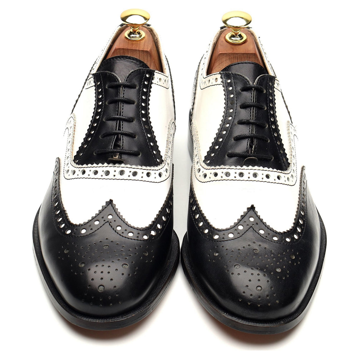 &#39;Chicago&#39; Black and White Leather Oxford Spectator Brogue UK 8.5