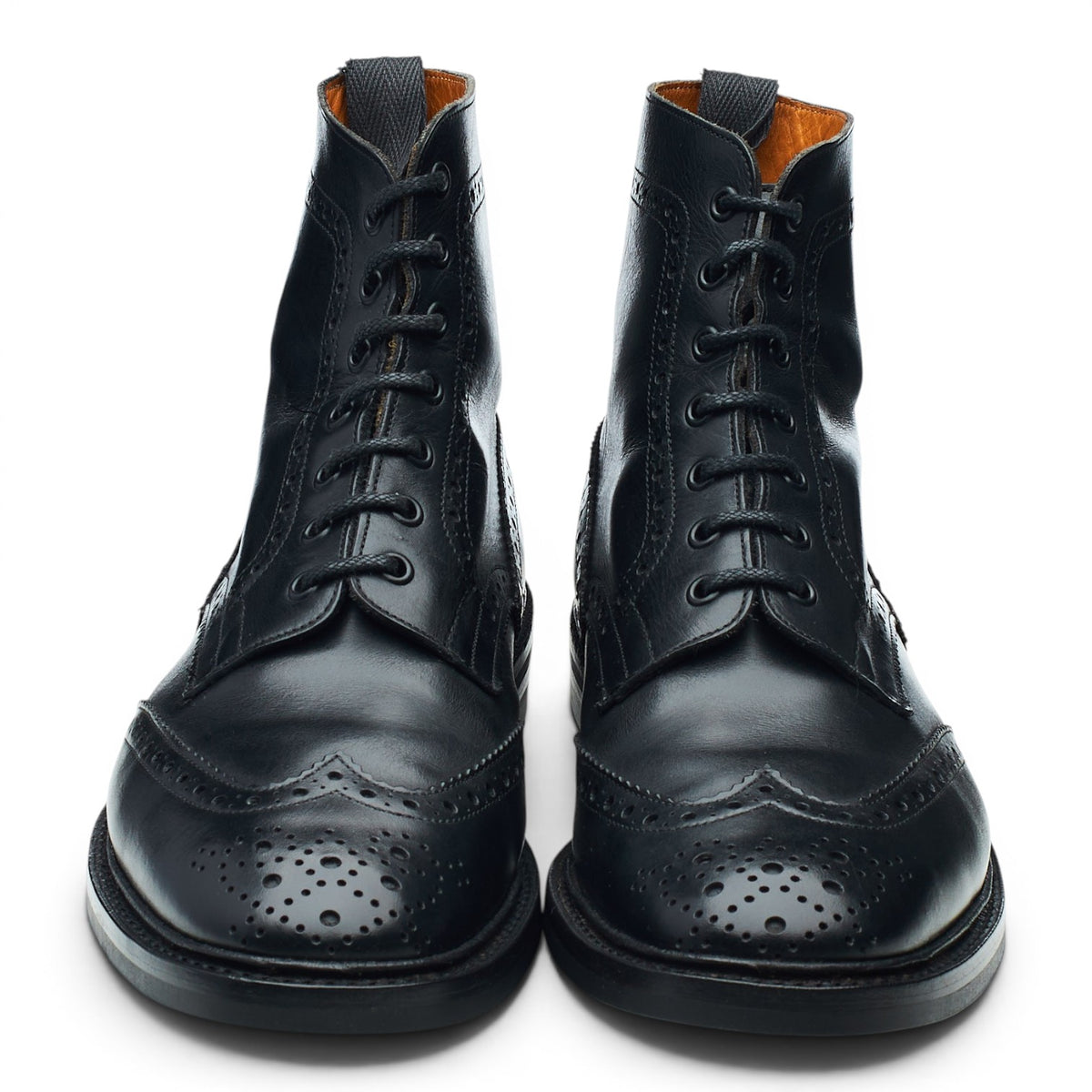 'Stow' Black Leather Brogue Boots UK 10