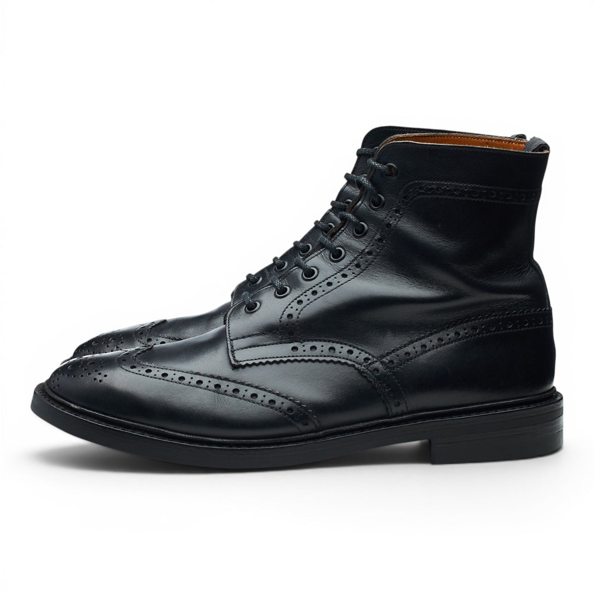 'Stow' Black Leather Brogue Boots UK 10