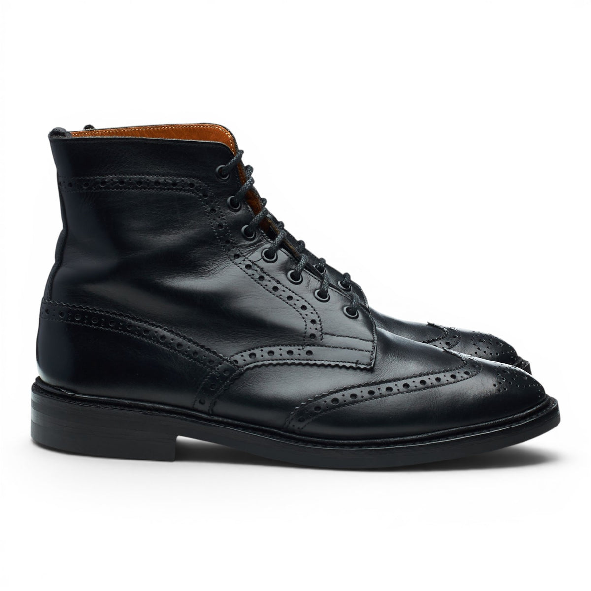 'Stow' Black Leather Brogue Boots UK 10