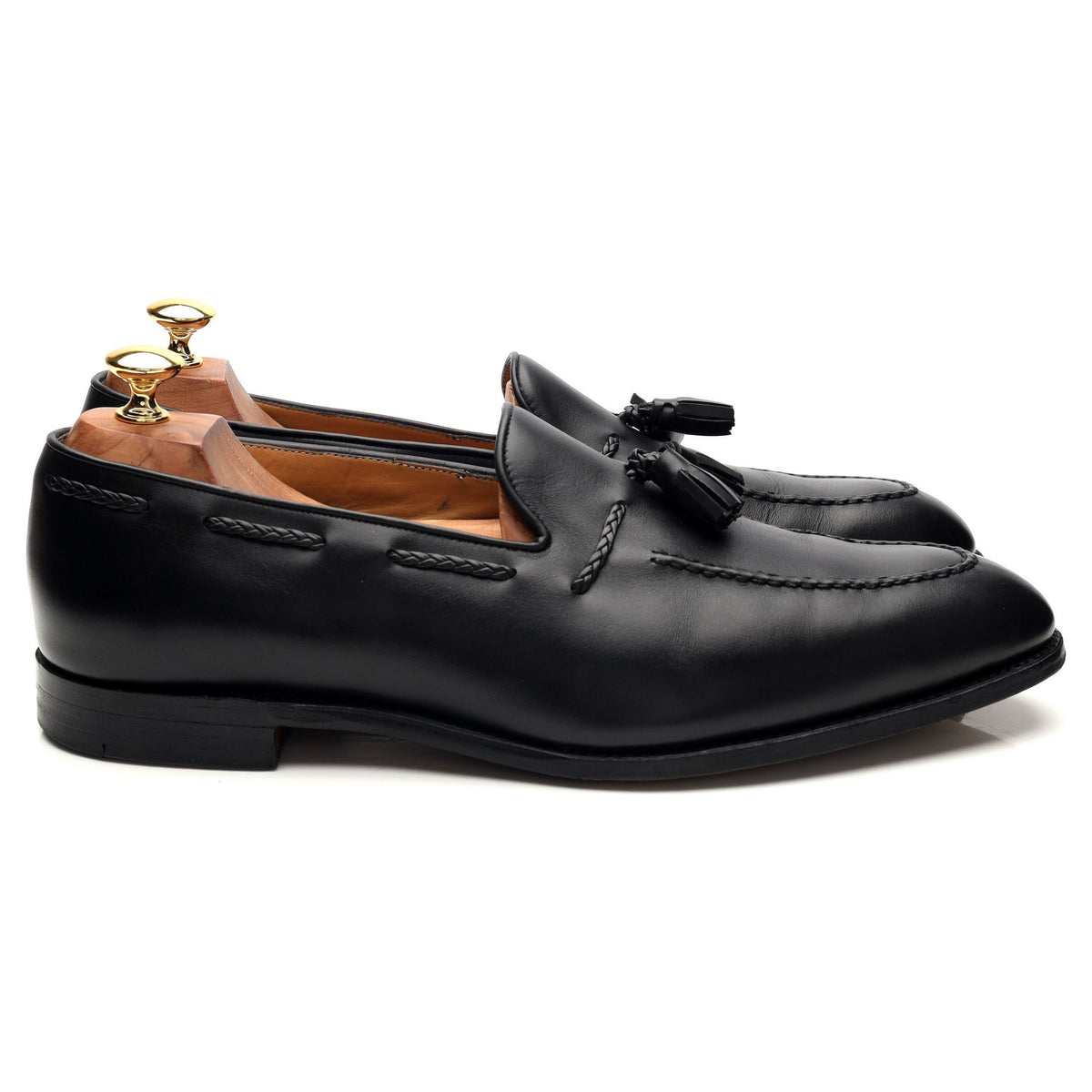 Black Leather Tassel Loafers UK 10 FX