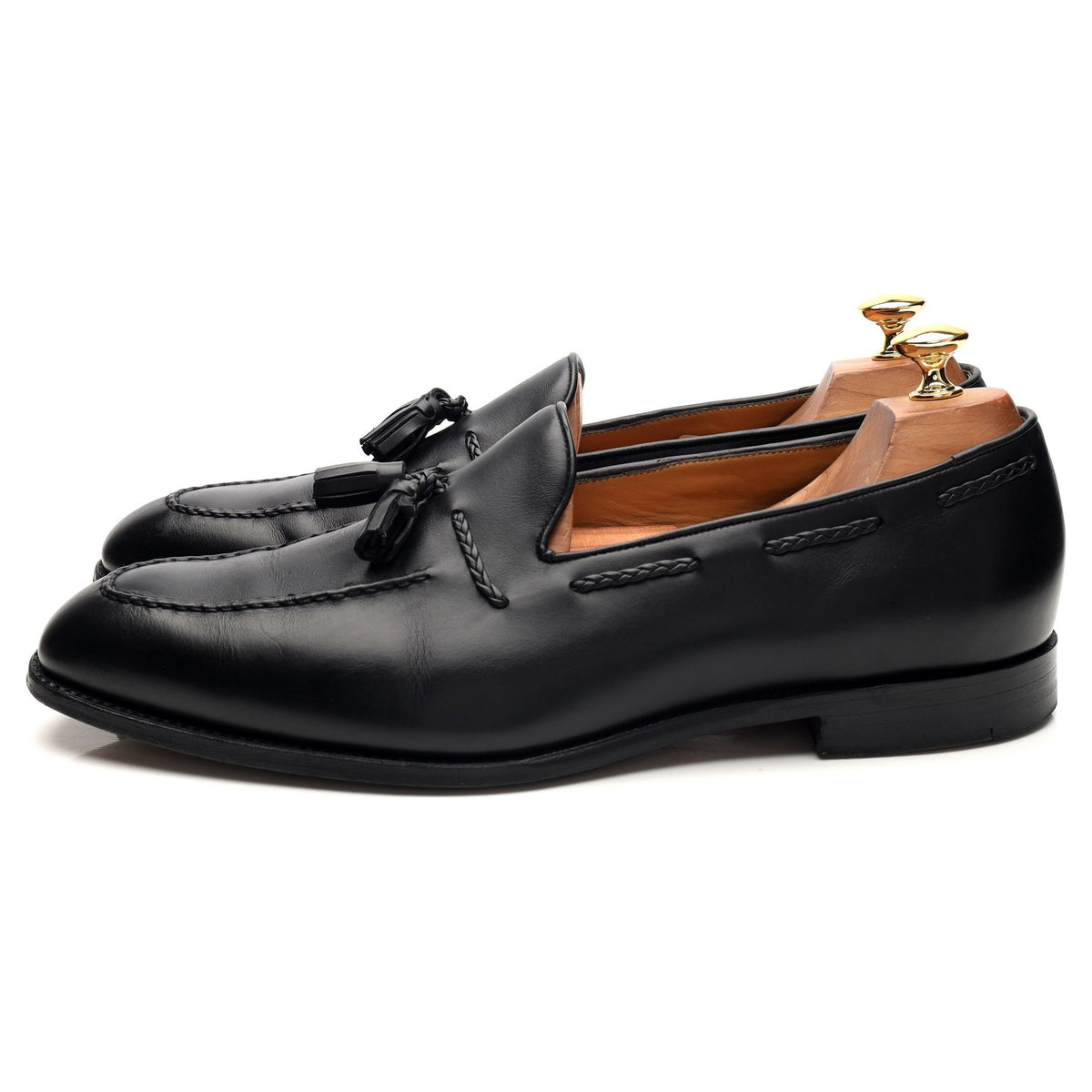 Black Leather Tassel Loafers UK 10 FX