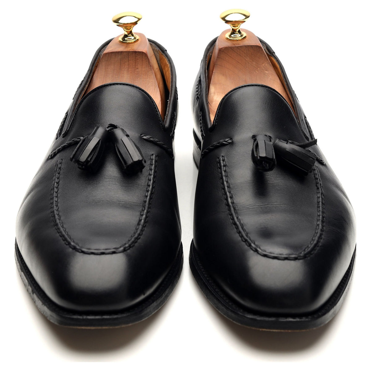 Black Leather Tassel Loafers UK 10 FX