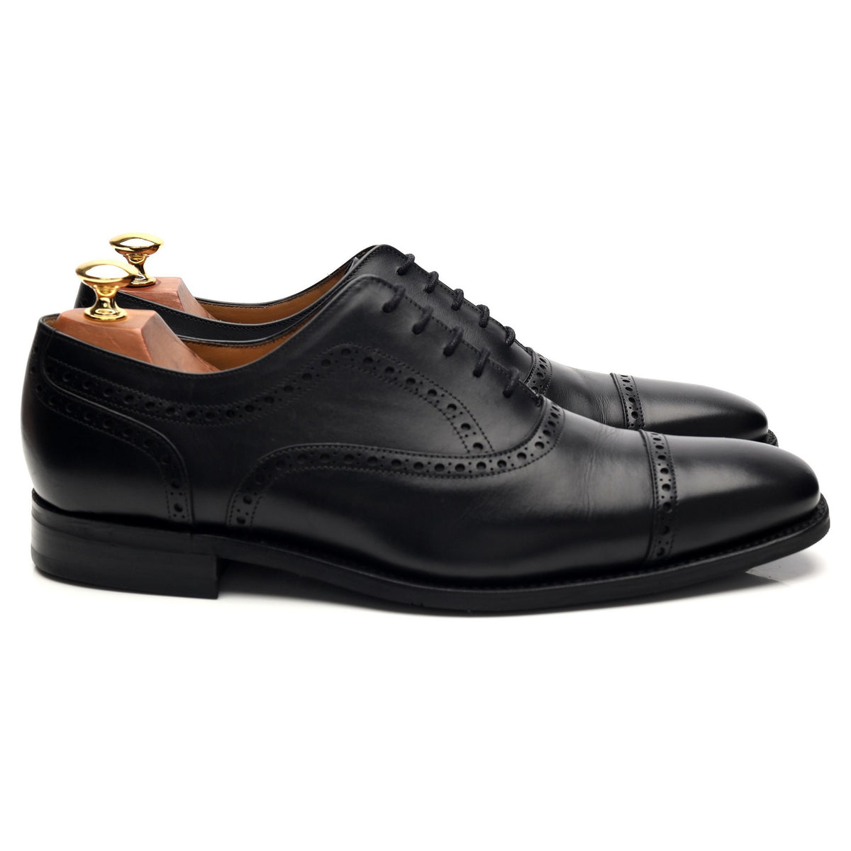 &#39;Luke&#39; Black Leather Oxford Semi Brogues UK 8 G