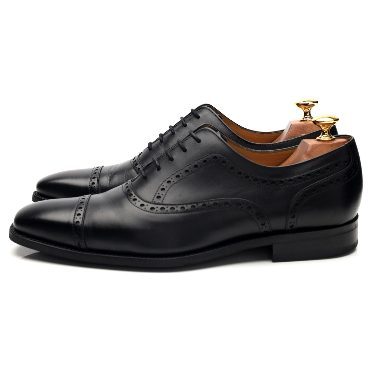 &#39;Luke&#39; Black Leather Oxford Semi Brogues UK 8 G