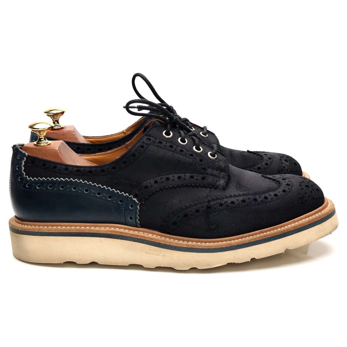 &#39;M7292&#39; Navy Blue Suede Derby Brogues UK 9