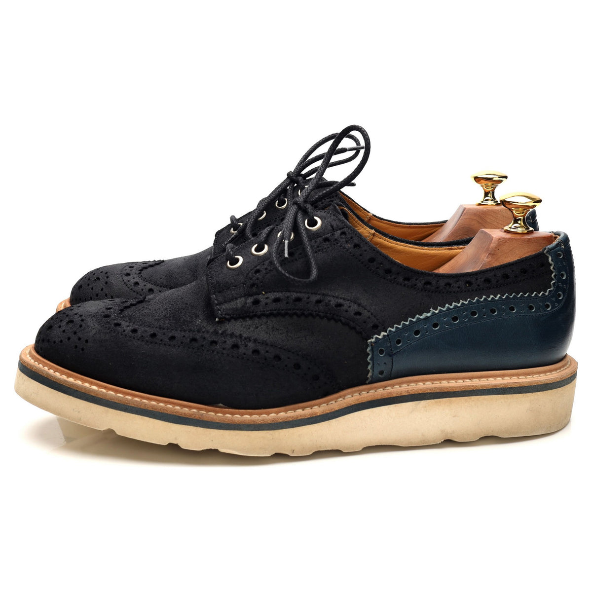 &#39;M7292&#39; Navy Blue Suede Derby Brogues UK 9