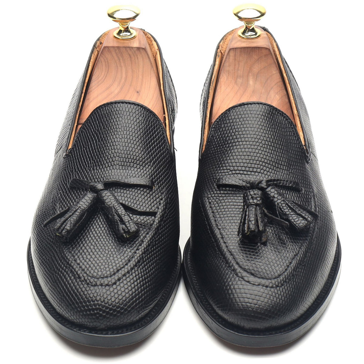 Black Leather Tassel Loafers UK 7
