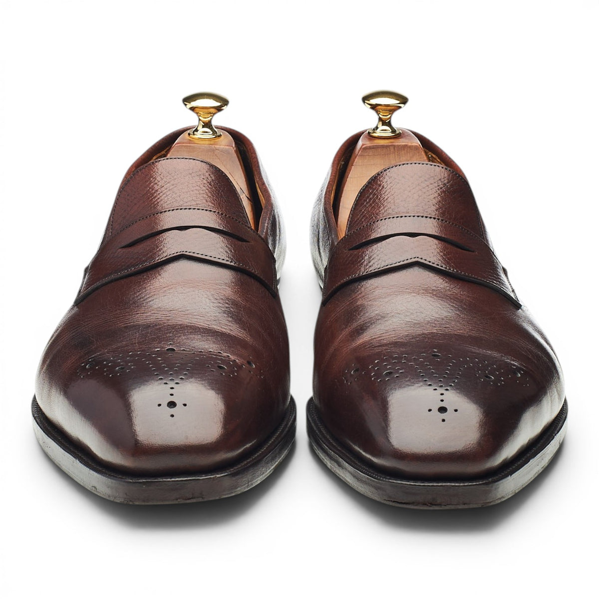 'Crompton' Dark Brown Grain Leather Loafers UK 9.5 G