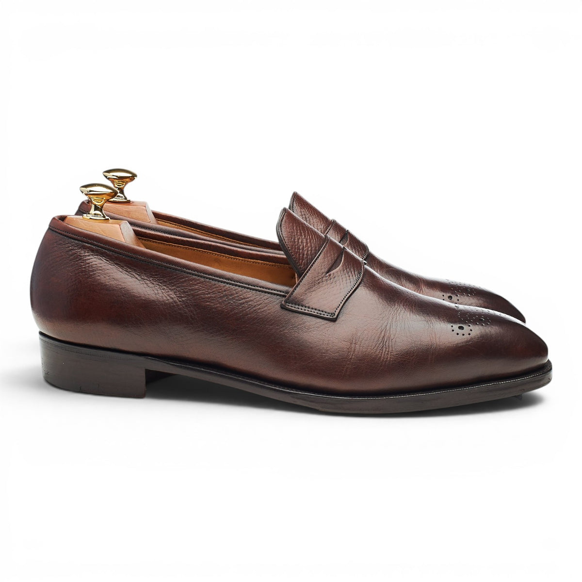 'Crompton' Dark Brown Grain Leather Loafers UK 9.5 G