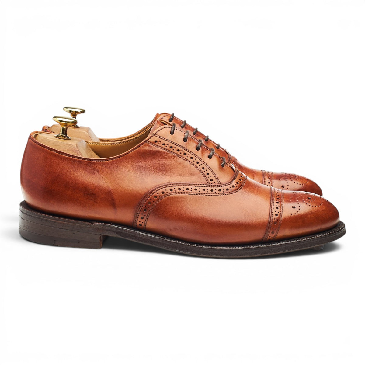 'Lowry' Tan Brown Leather Oxford Brogues UK 8 F