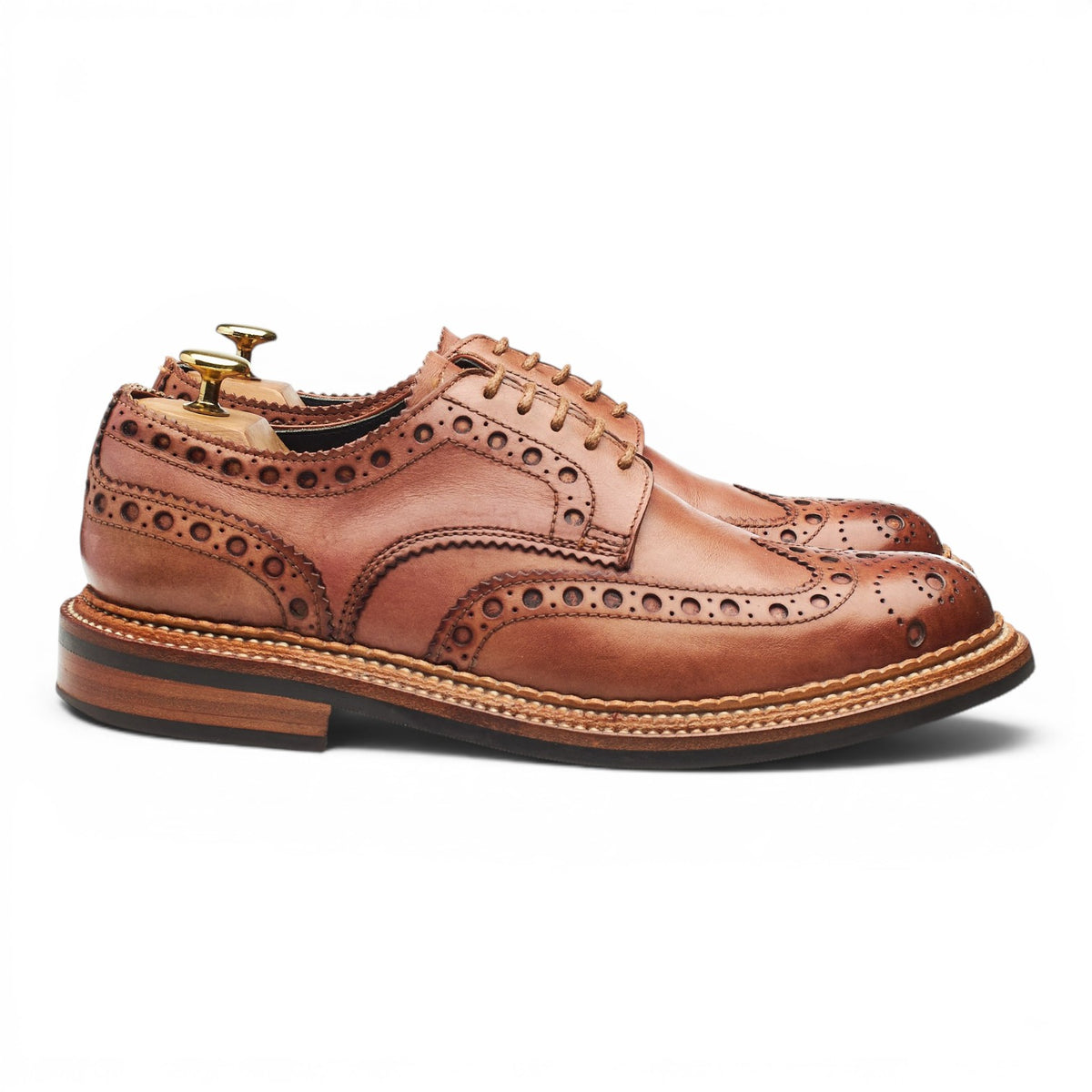 'Archie' Triple Welt Tan Brown Leather Derby Brogues UK 8.5 G