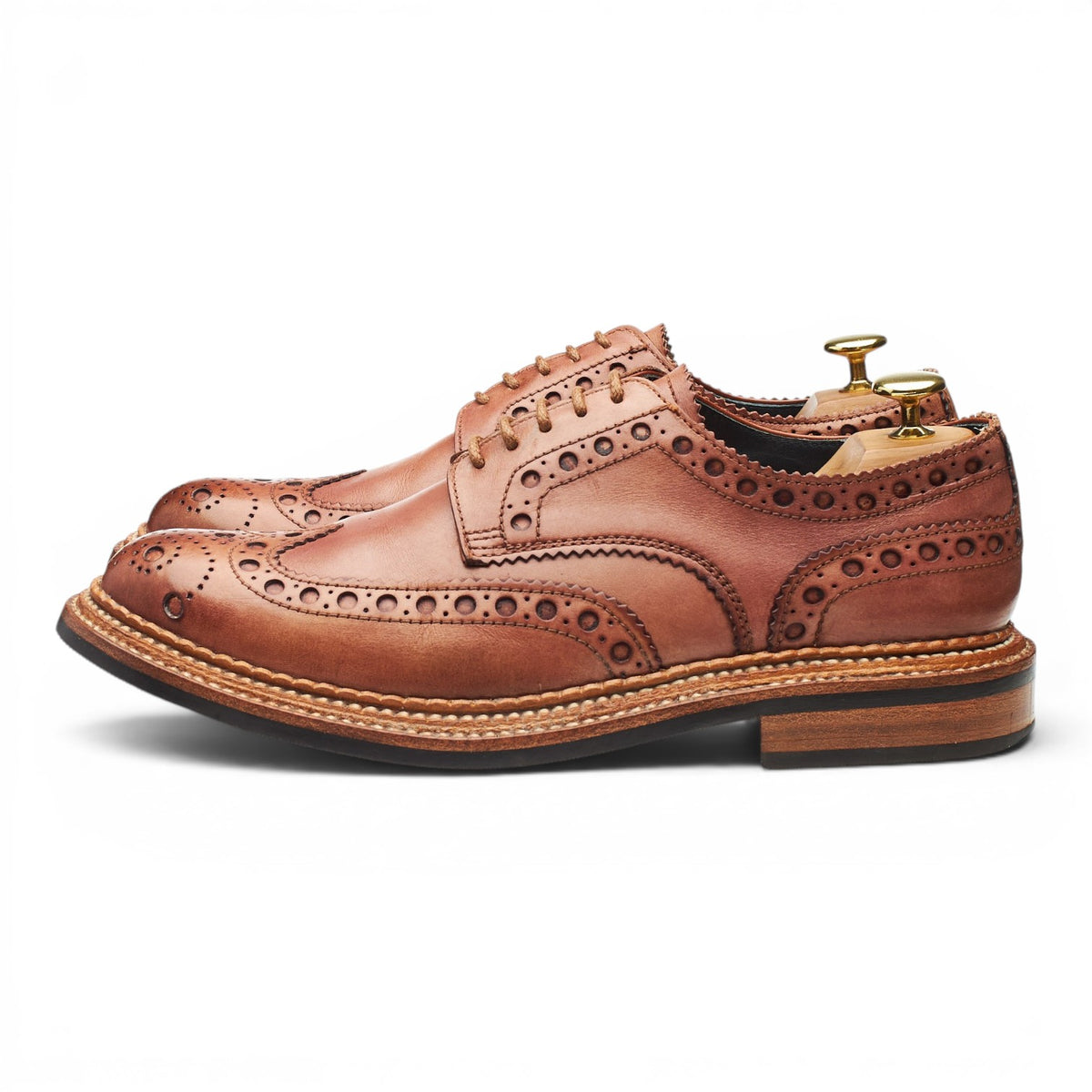 'Archie' Triple Welt Tan Brown Leather Derby Brogues UK 8.5 G