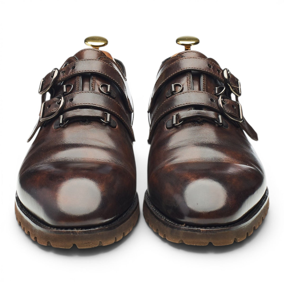 Dark Brown Museum Leather Double Monk Strap UK 8.5 EU 42.5