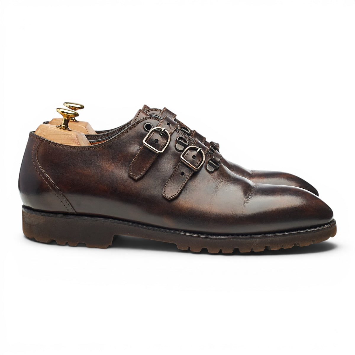 Dark Brown Museum Leather Double Monk Strap UK 8.5 EU 42.5