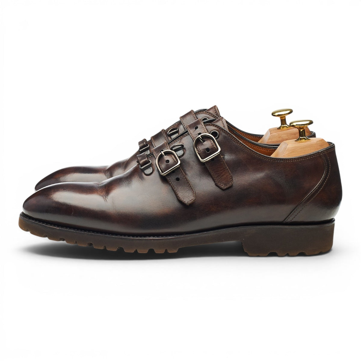 Dark Brown Museum Leather Double Monk Strap UK 8.5 EU 42.5