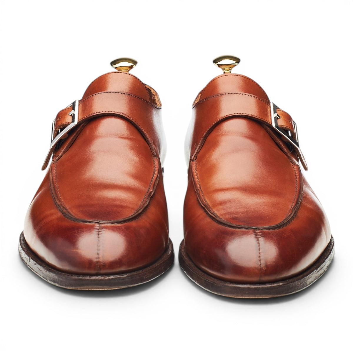 'Lawrence 2' Tan Brown Leather Split Toe Monk Strap UK 10.5 E