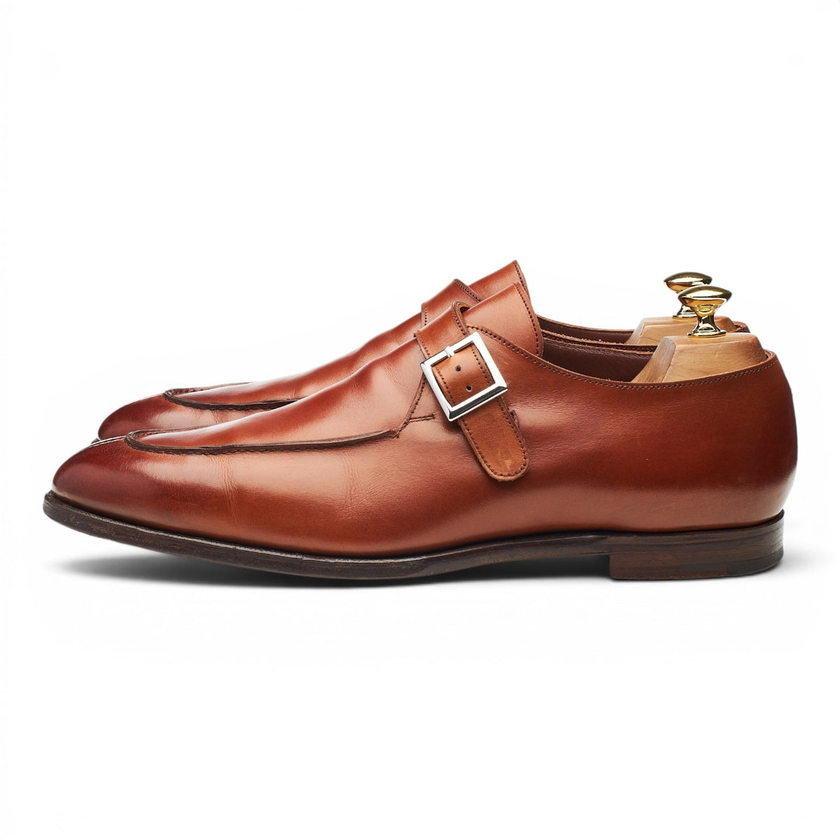 'Lawrence 2' Tan Brown Leather Split Toe Monk Strap UK 10.5 E