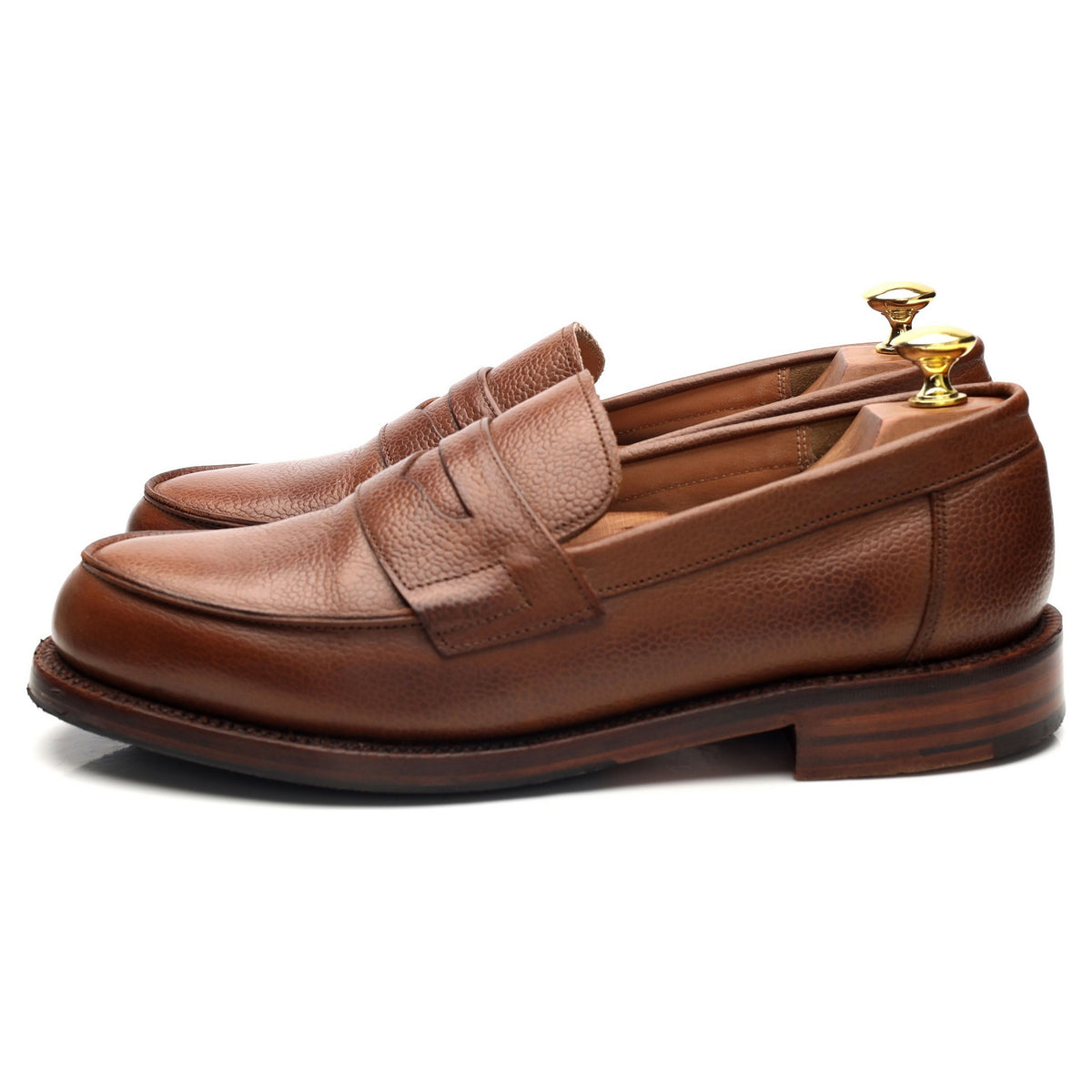 &#39;Epsom&#39; Brown Grain Leather Loafers UK 8.5 E