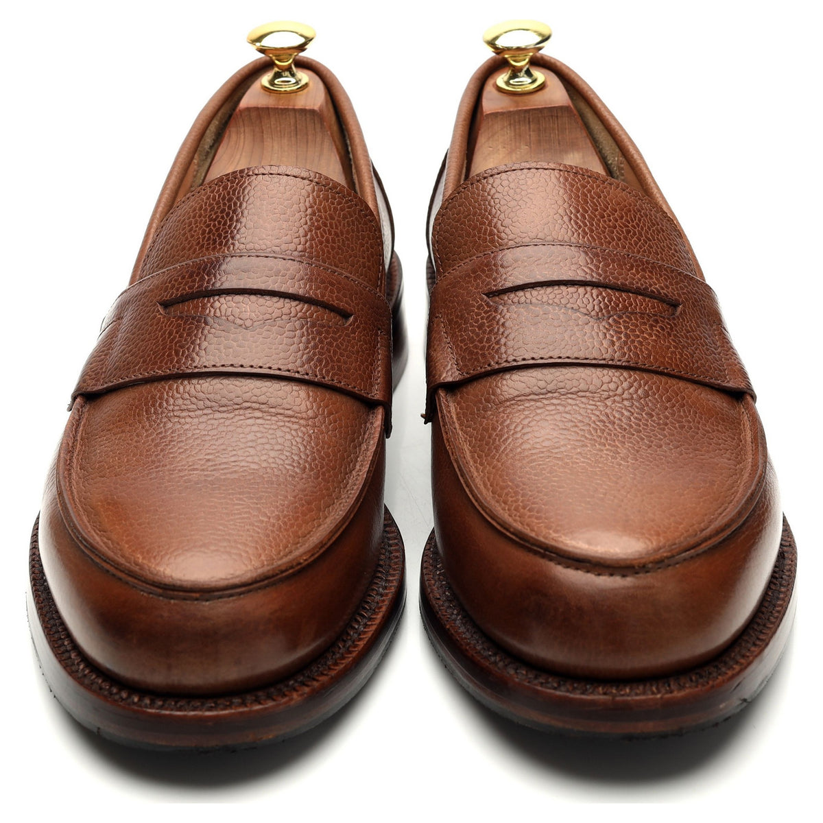 &#39;Epsom&#39; Brown Grain Leather Loafers UK 8.5 E