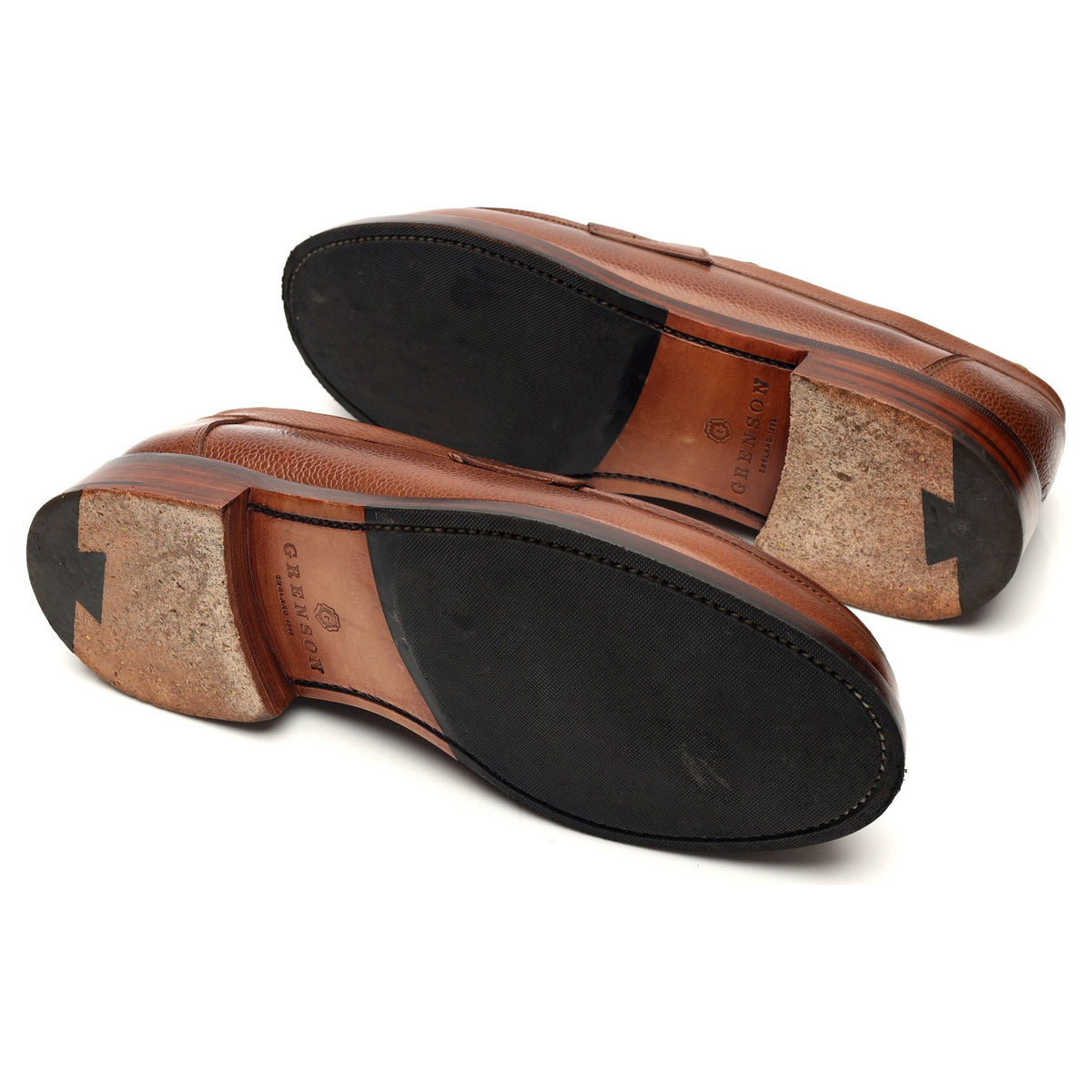 &#39;Epsom&#39; Brown Grain Leather Loafers UK 8.5 E