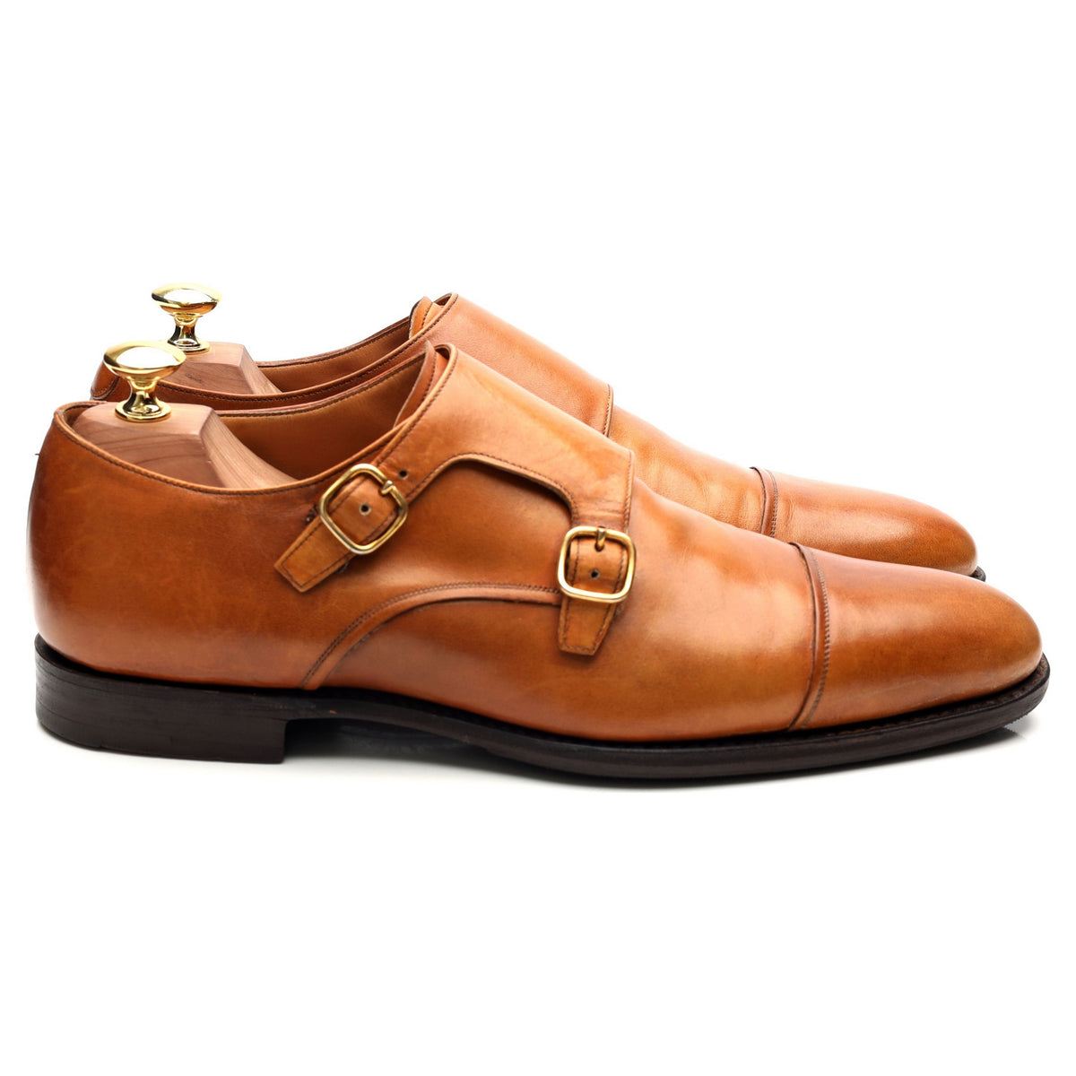 Tan Brown Leather Double Monk Strap UK 8 F