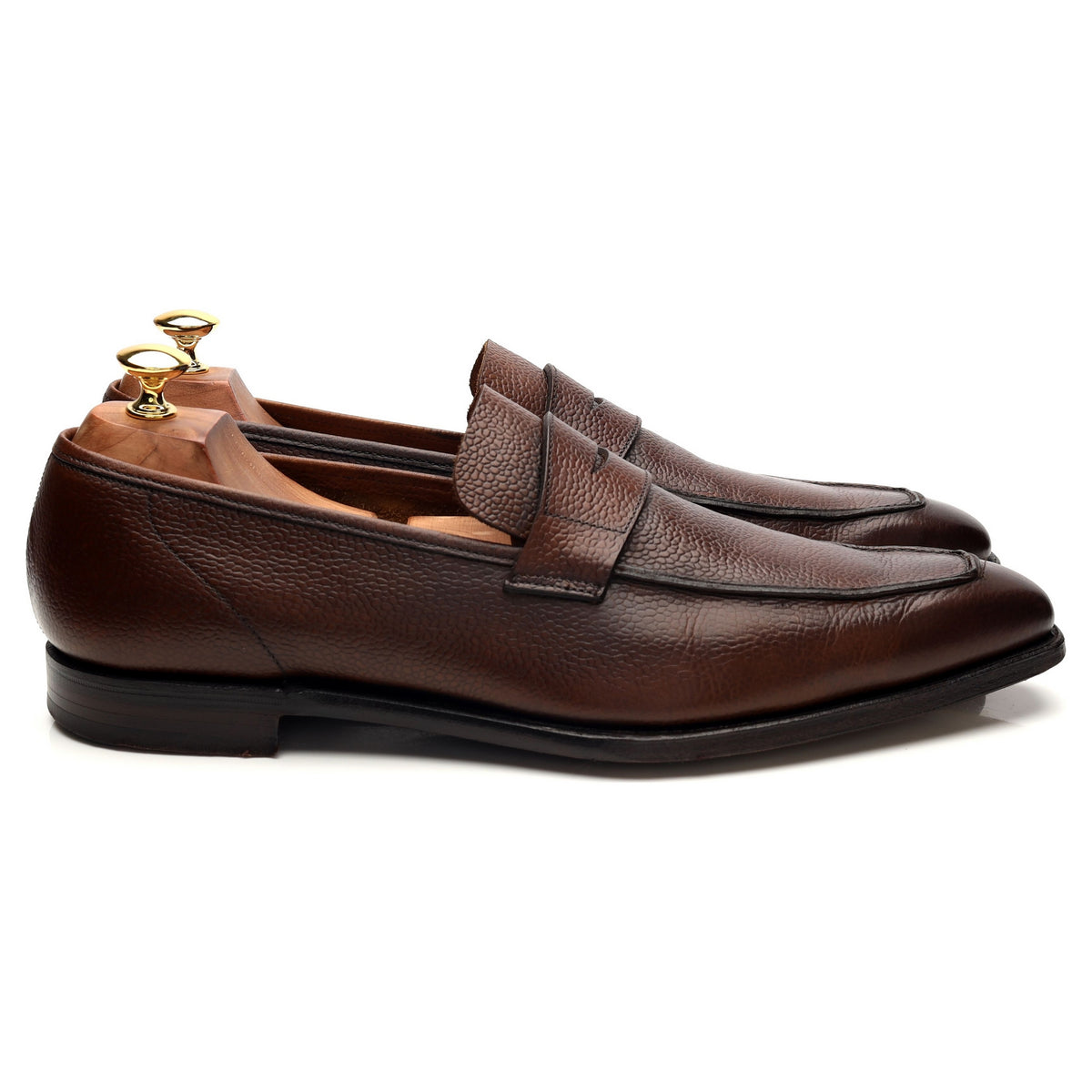 &#39;George&#39; Dark Brown Grain Leather Unlined Loafers UK 10.5 E