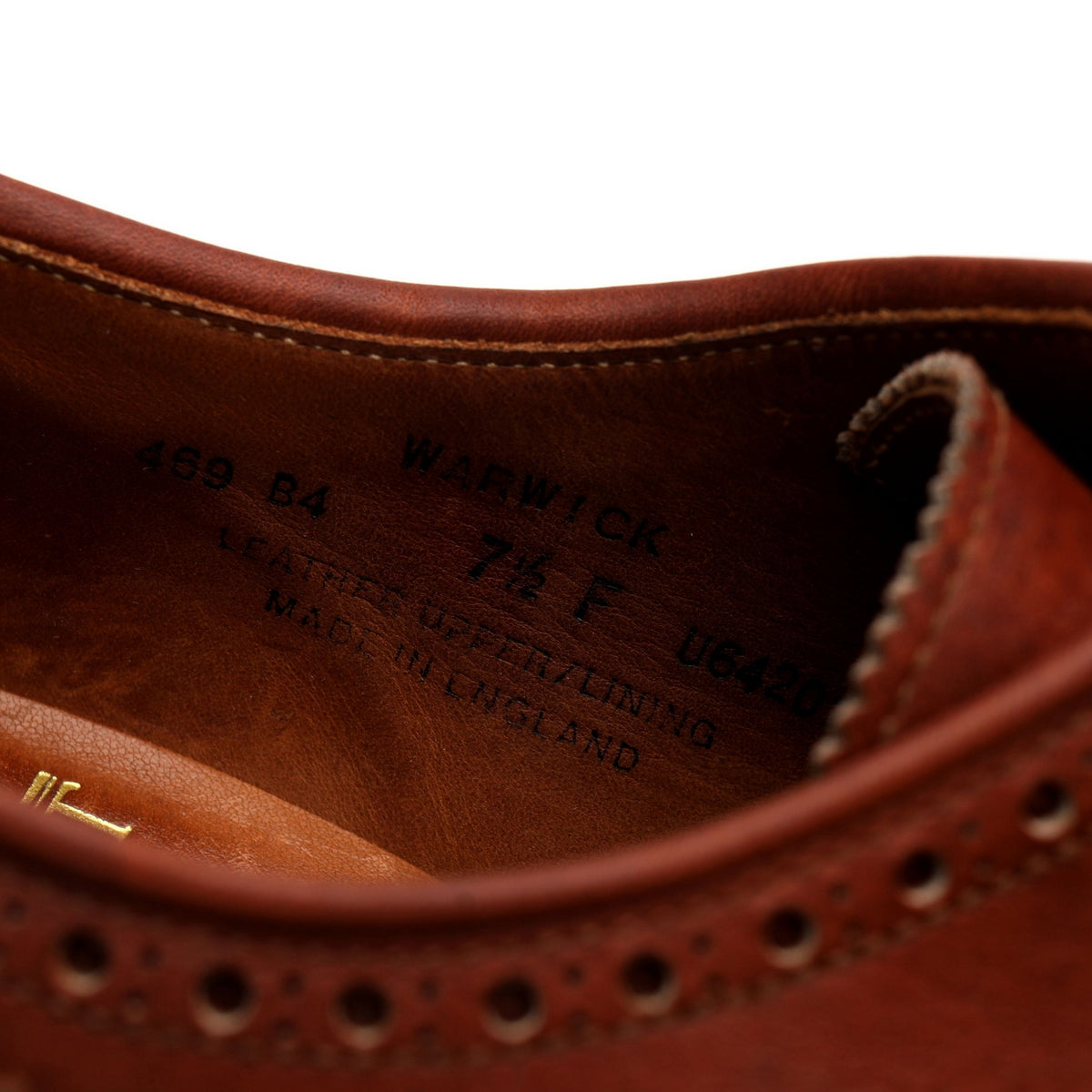 &#39;Warwick&#39; Tan Brown Leather Derby Brogues UK 7.5 F