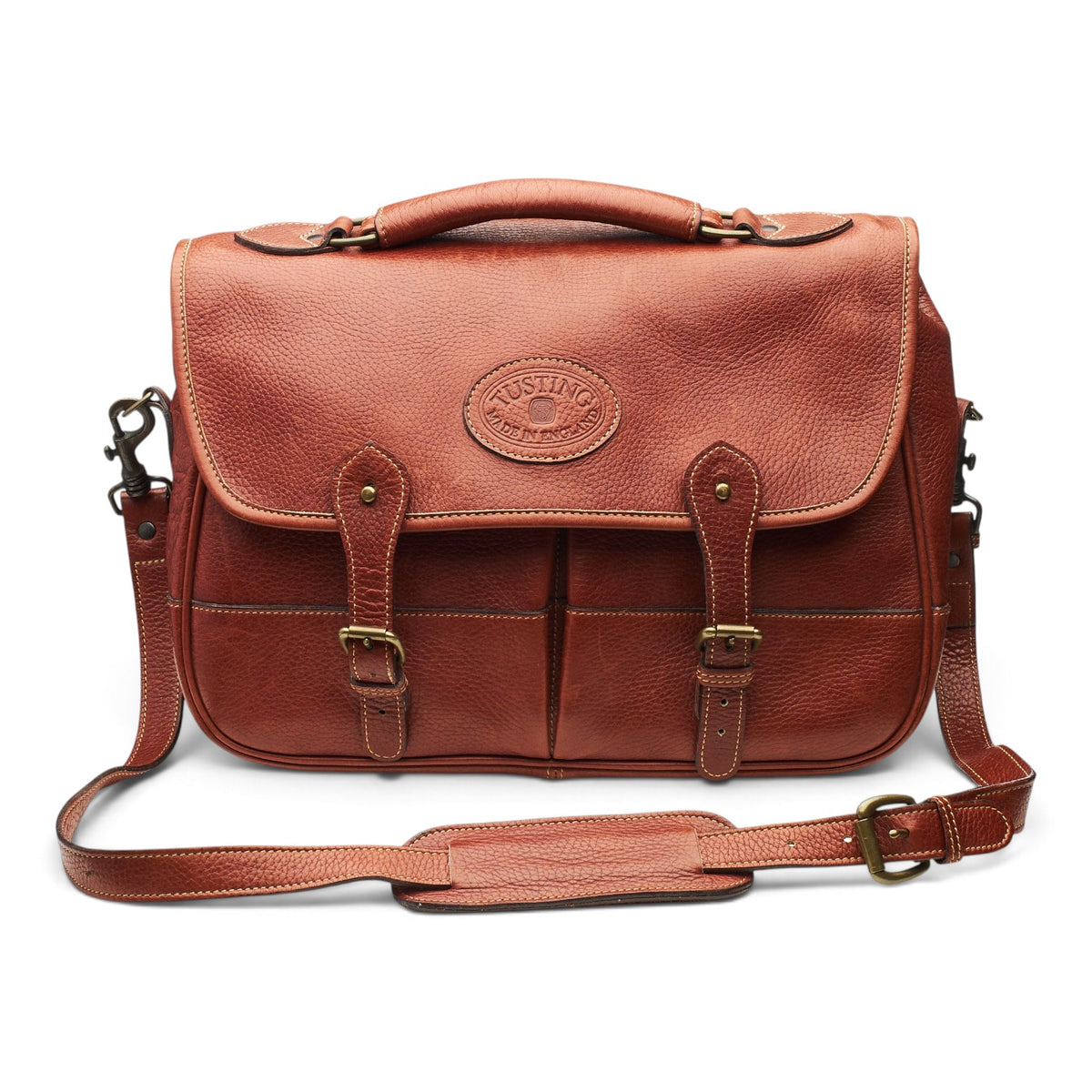 'Small Clipper' Tan Brown Leather Briefcase