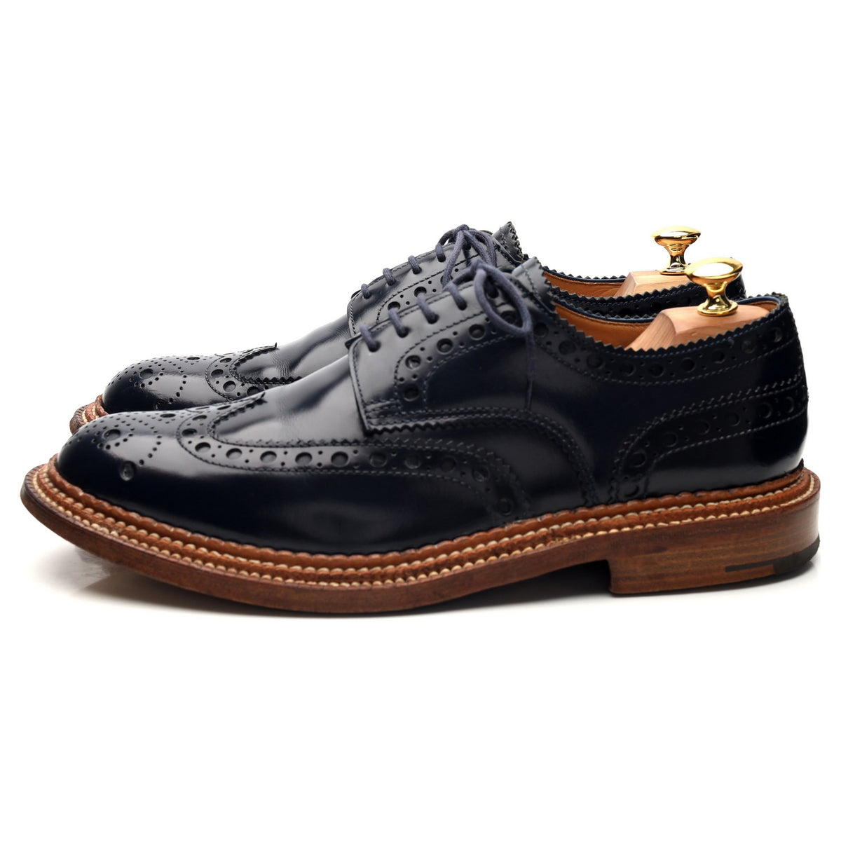 &#39;Archie&#39; Triple Welt Navy Blue Leather Derby Brogues UK 10 G