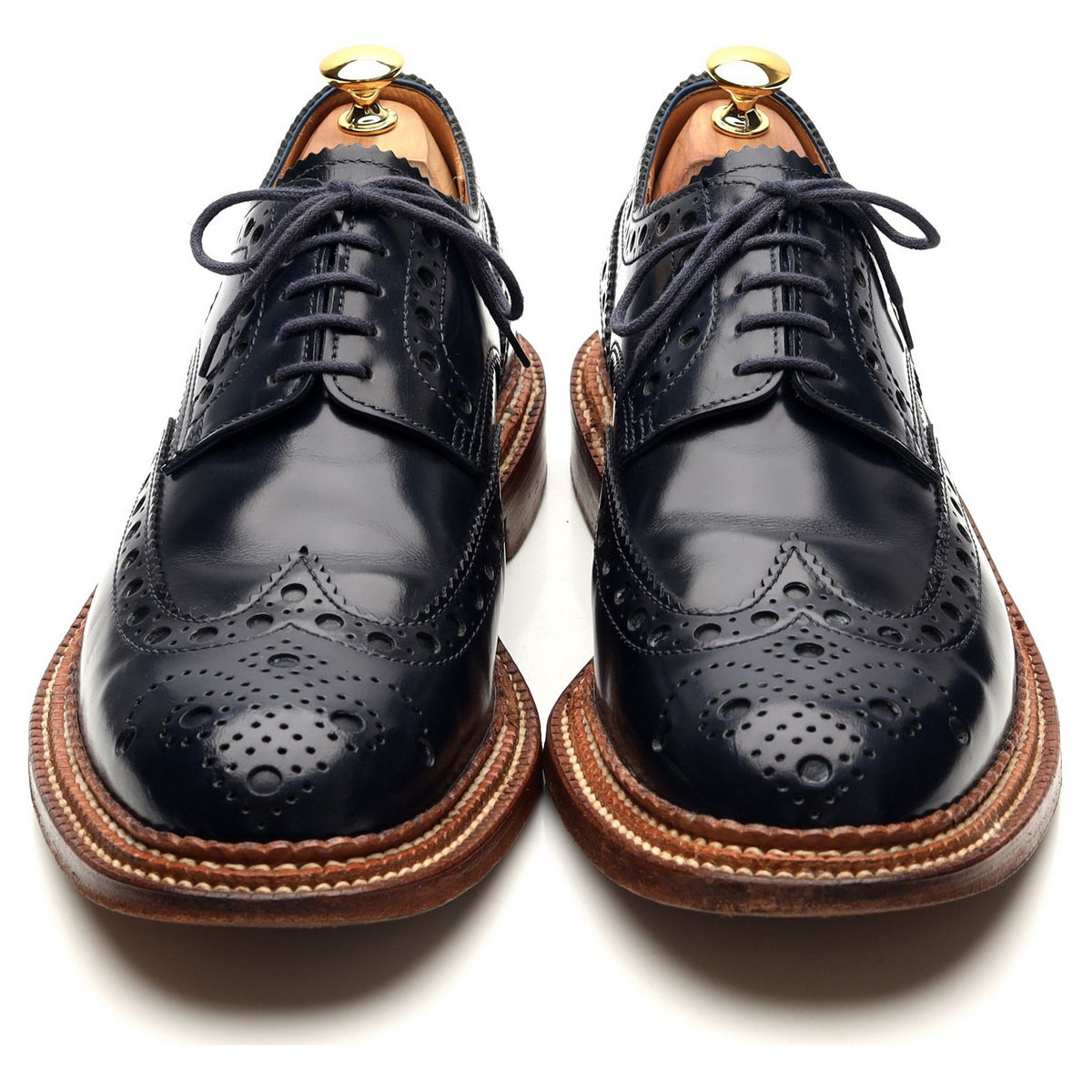 &#39;Archie&#39; Triple Welt Navy Blue Leather Derby Brogues UK 10 G