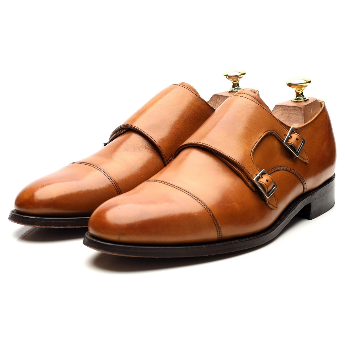 Tan Brown Leather Double Monk Strap UK 7.5 F