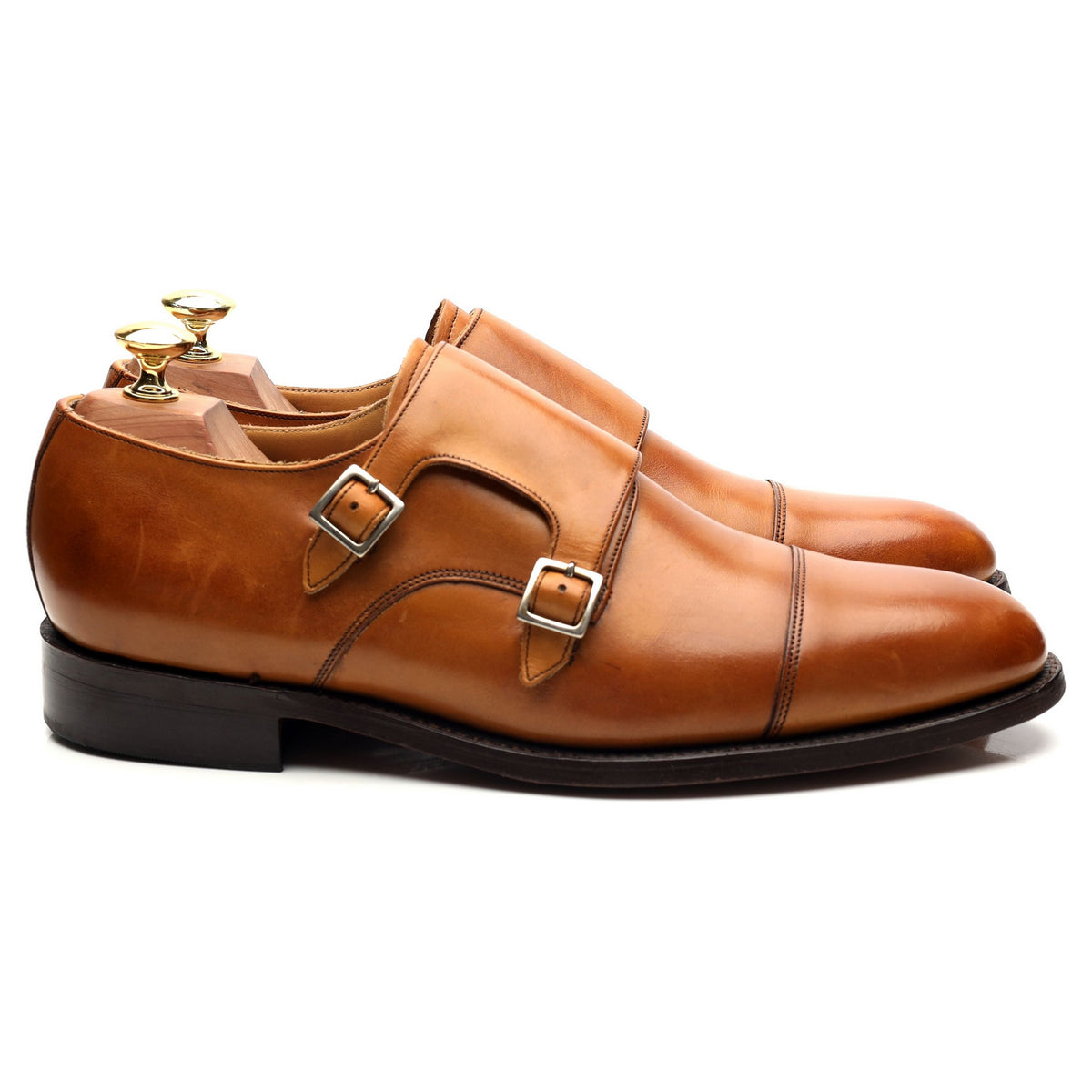 Tan Brown Leather Double Monk Strap UK 7.5 F