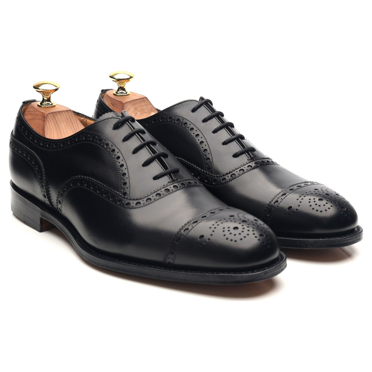 &#39;Diplomat&#39; Black Leather Oxford Semi Brogues UK 8 F