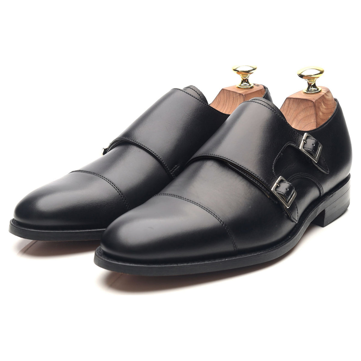 &#39;Tunstall&#39; Black Leather Double Monk Strap UK 7 F