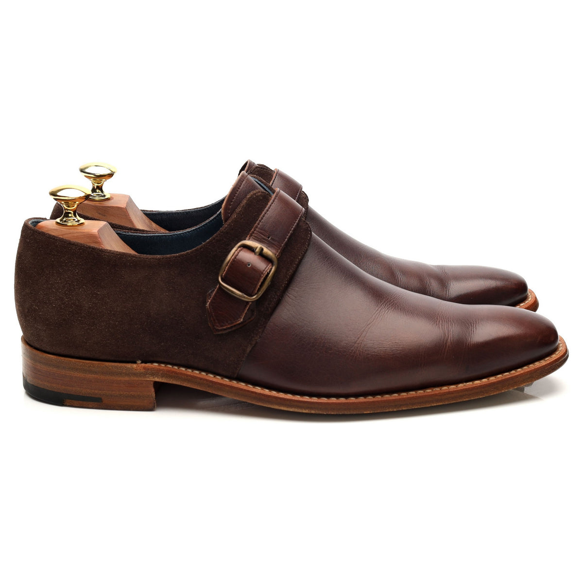 &#39;Jasper&#39; Brown Leather Suede Monk Strap UK 8 F