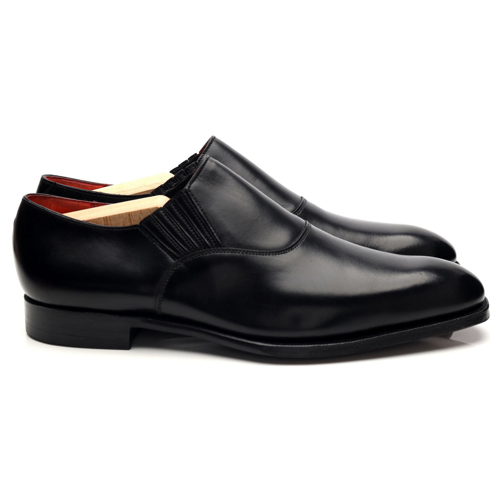 Black Leather Lazyman Slip On Loafers UK E Abbot's Shoes