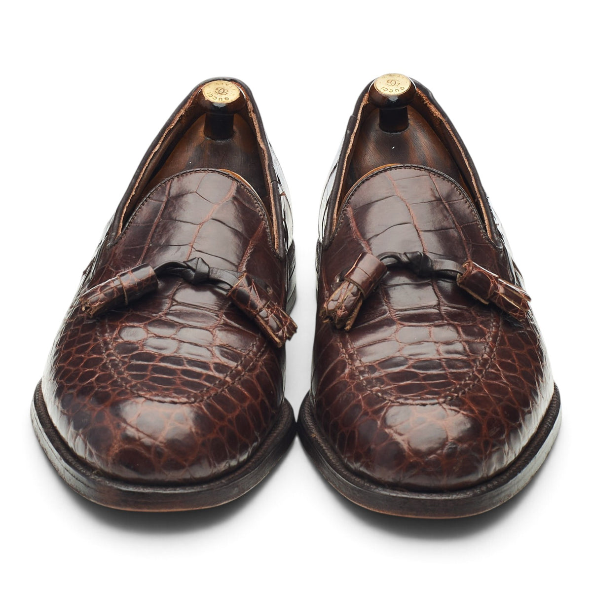 '74344' Dark Brown Alligator Leather Tassel Loafers UK 8.5 US 9.5 C
