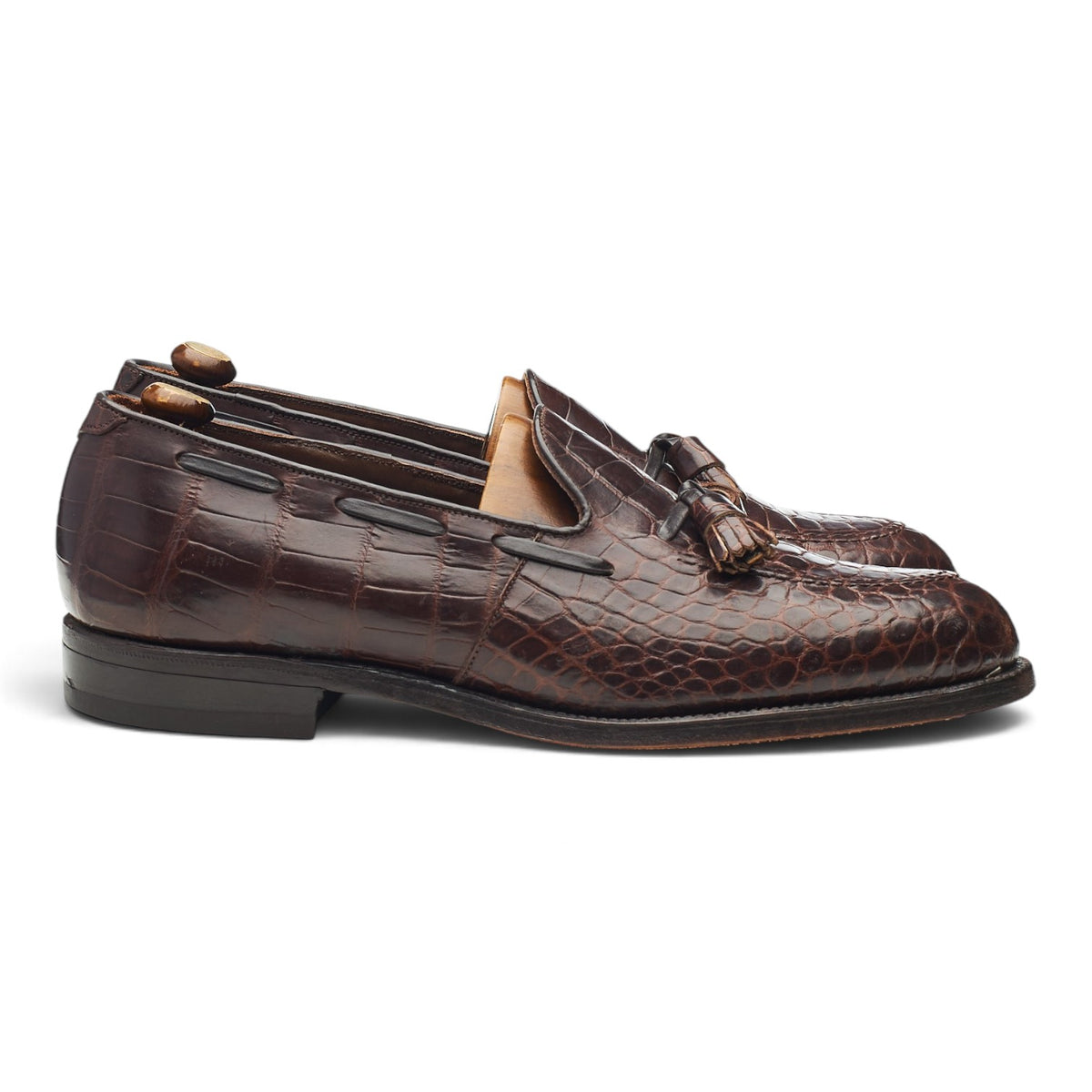 '74344' Dark Brown Alligator Leather Tassel Loafers UK 8.5 US 9.5 C