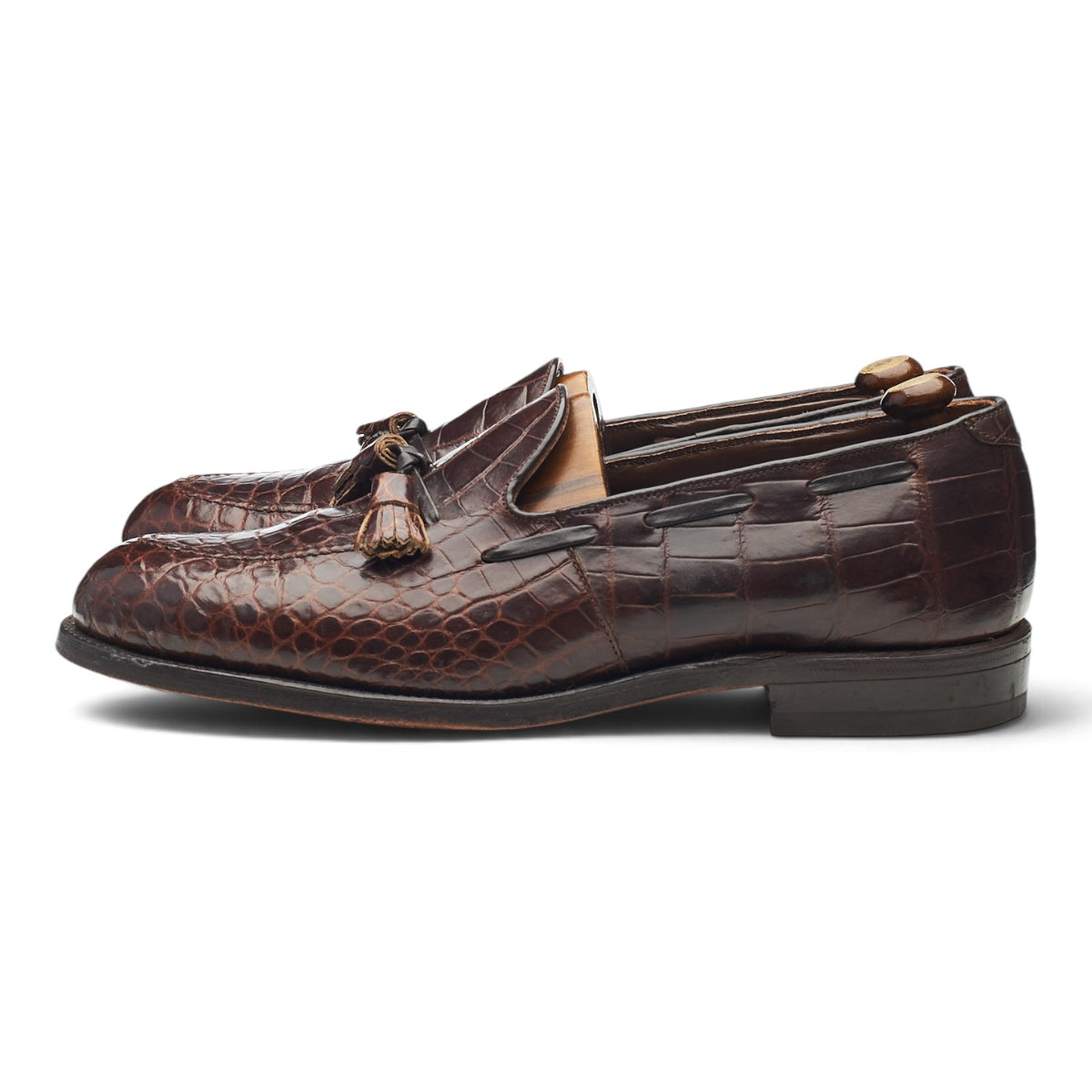 '74344' Dark Brown Alligator Leather Tassel Loafers UK 8.5 US 9.5 C