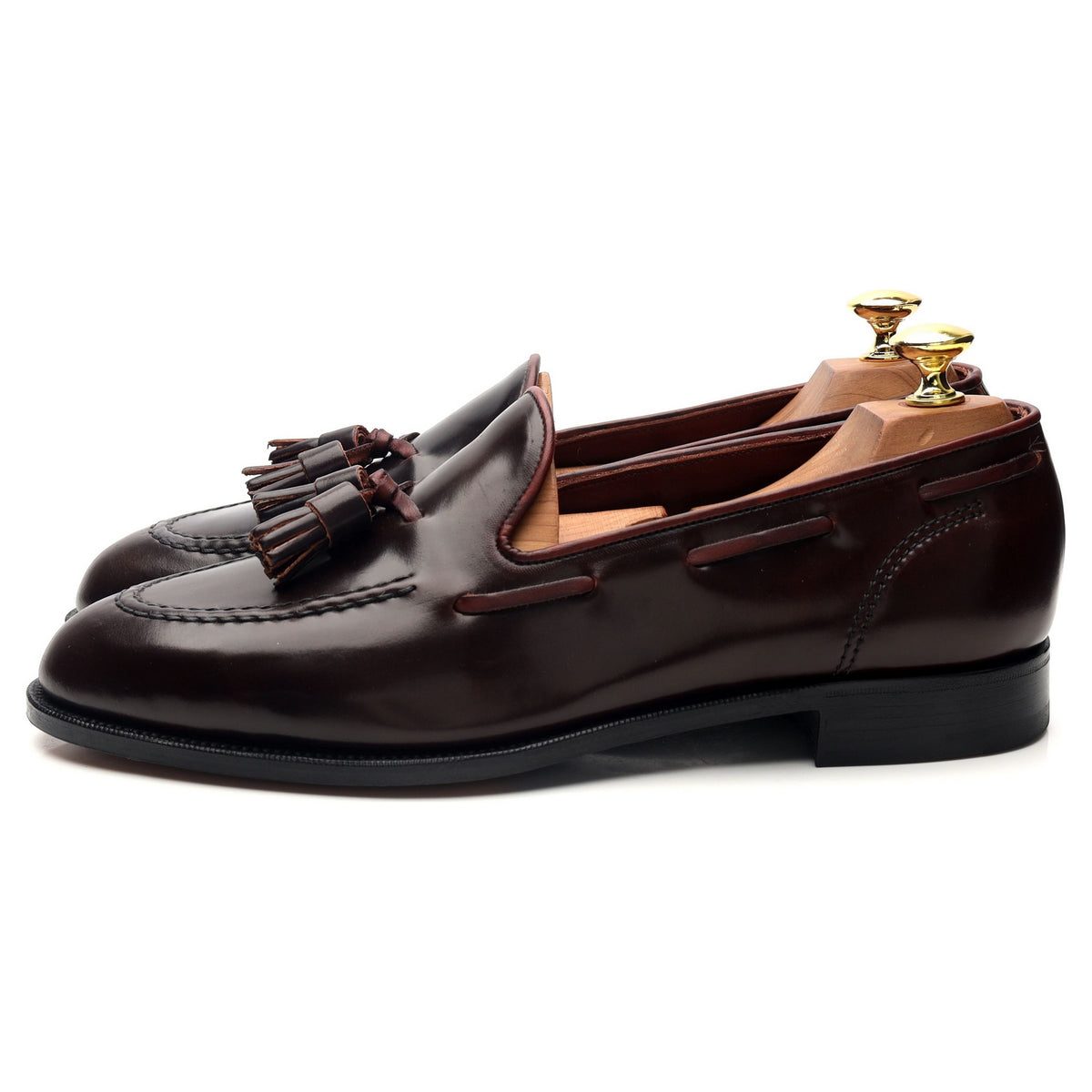 &#39;Greenwich&#39; Unlined Burgundy Cordovan Leather Tassel Loafers UK 8 E